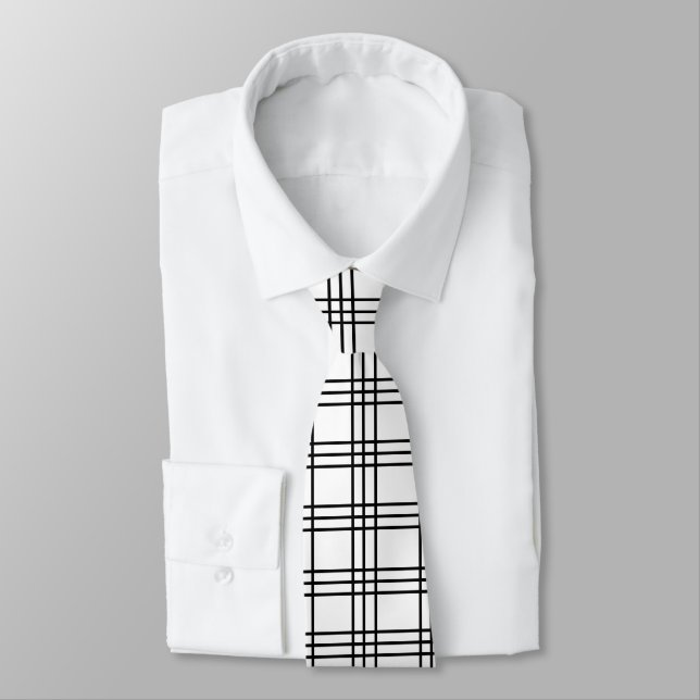 Cravate Carreaux noir et blanc tartan  (Attaché)