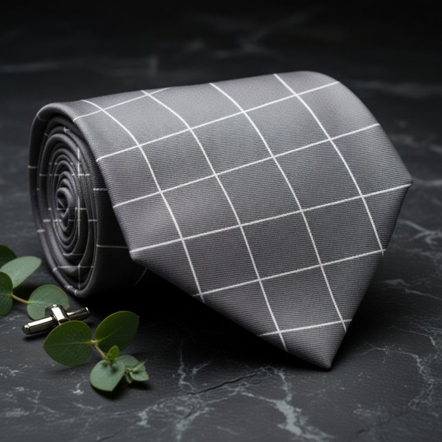 Cravate Carreaux subtils argent et noir  (Créateur téléchargé)