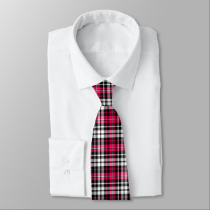 Cravate Carreaux Tartan Rose Noir Blanc 