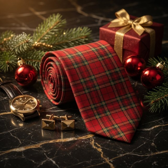 Cravate Carreaux Tartan Rouge Classique (Créateur téléchargé)