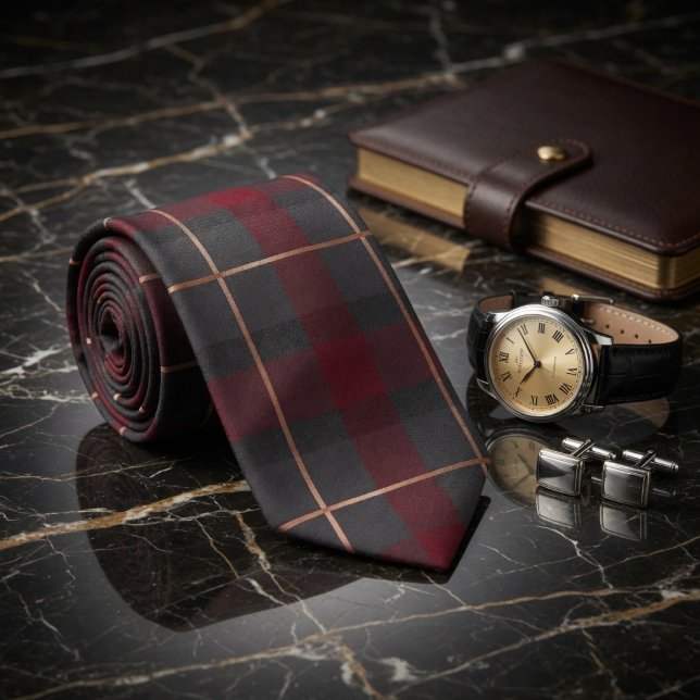 Cravate Carreaux Tartan Rouge et Gris Classique (Créateur téléchargé)