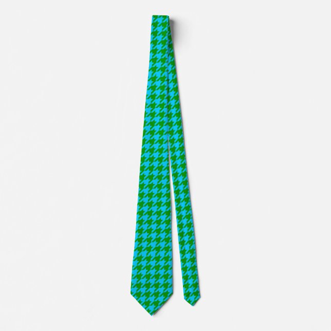 Cravate Carreaux Vichy Pied-de-Poule Bleu Vert (Devant)