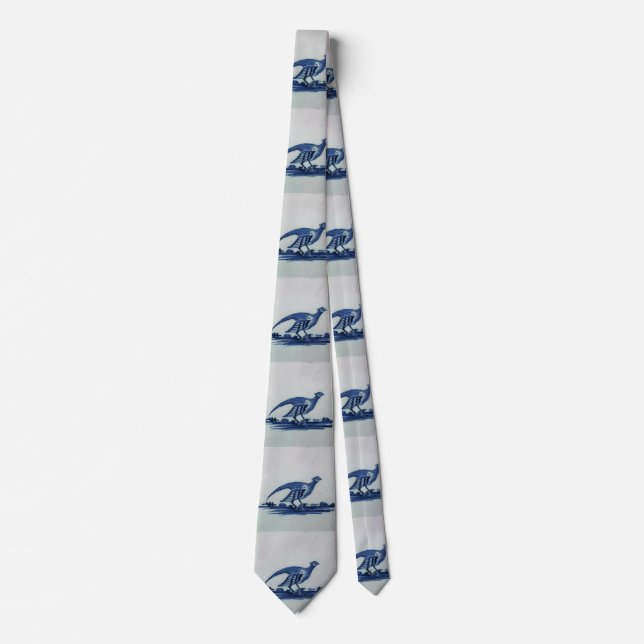 Cravate Carrelage Bleu Delft antique - Grouse dans l'Herbe (Devant)