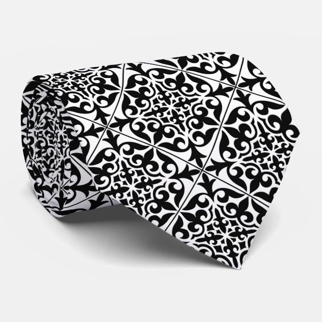 Cravate Carrelage marocain - blanc avec arrière - plan noi (Roulé)