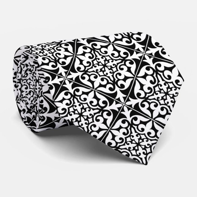 Cravate Carrelage marocain - noir avec arrière - plan blan (Roulé)