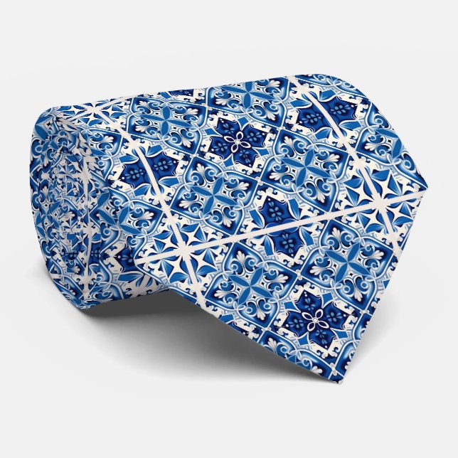Cravate Carrelage méditerranéen, Portugais, Azulejo, Majol (Roulé)