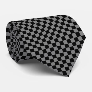 Cravate Carrés à damier gris moyen et noir