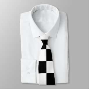Cravate Carrés à damier noir et blanc géométrique rétro