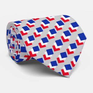 Cravate Carrés bleus, rouges et blancs modernes sur fond g