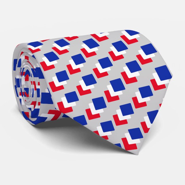 Cravate Carrés bleus, rouges et blancs modernes sur fond g (Roulé)