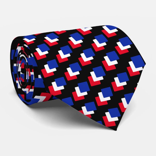Cravate Carrés bleus, rouges et blancs modernes sur fond n (Roulé)