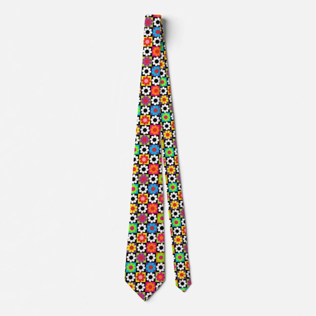Cravate Carrés Groovy Retro Flower Power (Devant)