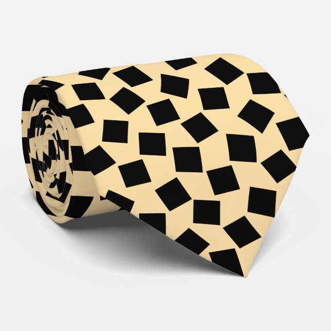 Cravate Carrés irréguliers - Noir sur beige (Roulé)