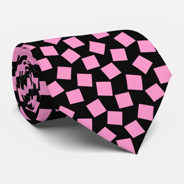Cravate Carrés irréguliers - rose sur noir (Roulé)