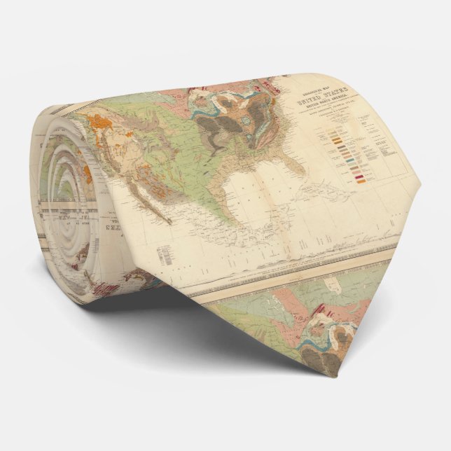 Cravate Carte géologique vintage des Etats-Unis (1856) (Roulé)
