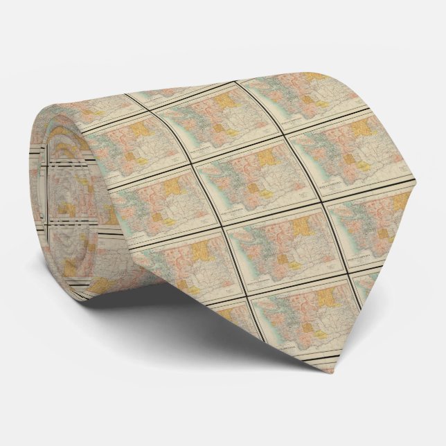 Cravate Carte vintage de l'État de Washington (1897) (Roulé)