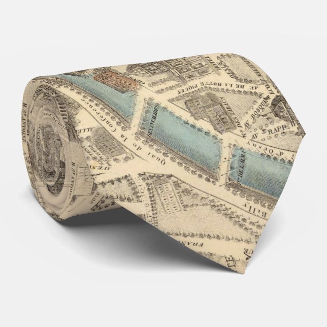 Cravate Carte vintage de Paris France (1871) (Roulé)