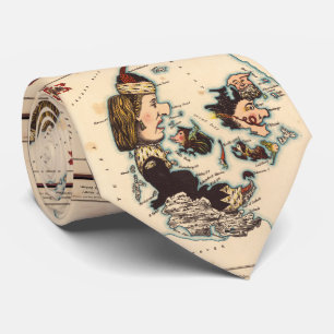 Cravate Carte vintage du Danemark avec illustrations (1868