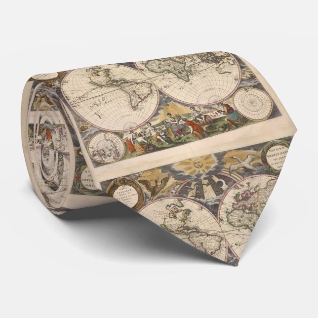 Cravate Carte vintage du monde (1672) (Roulé)