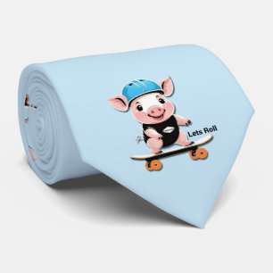 Cravate Cartoon Bébé Cochon Monter Un Skateboard Permet De