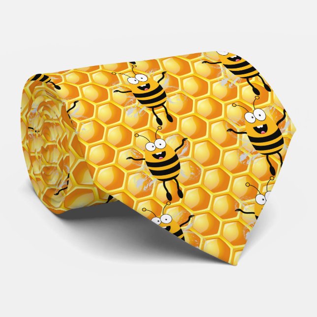 Cravate Cartoon Bee Honey motif (Roulé)