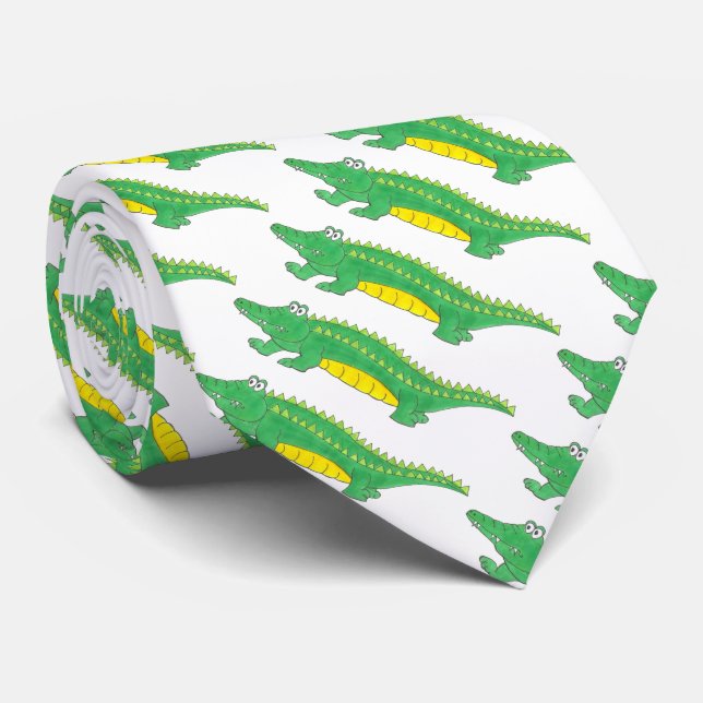 Cravate Cartoon Gator Alligator vert Croc Crocodile Cravat (Roulé)