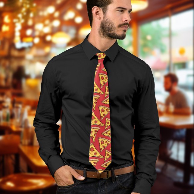 Cravate Cartoon Red Pizza Amusant et élégant (Red Pizza Cartoon Fun & Stylish Neck Tie)