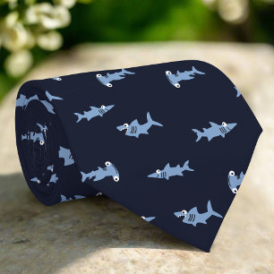 Cravate Cartoon Requin Dans L'Océan Bleu Motif Abstrait