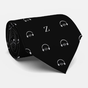 Cravate Casque audio Monogramme initial noir et blanc