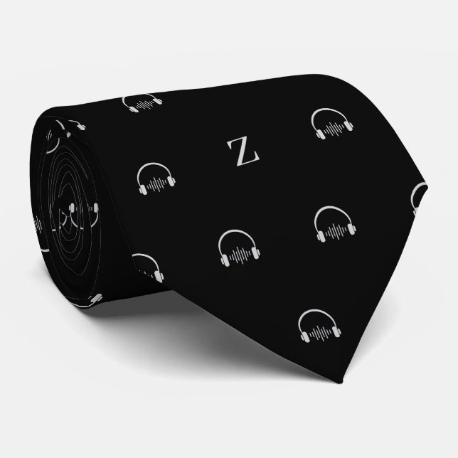 Cravate Casque audio Monogramme initial noir et blanc (Roulé)