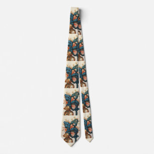 CRAVATE CASQUE DE CHEVALIER ANTIQUE AUX FEUILLES BLEU ROUG