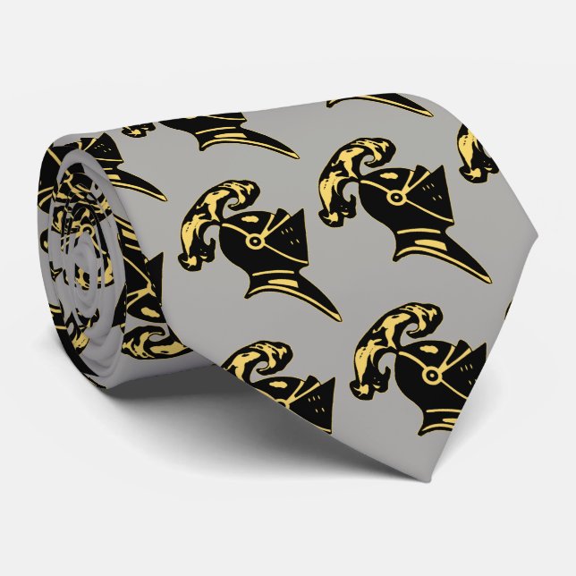 CRAVATE CASQUE DE CHEVALIER NOIR--SUR LE GRIS (Roulé)