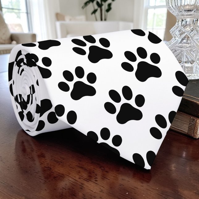 Cravate Cat Paw Retro Black and White Custom Tie (Créateur téléchargé)