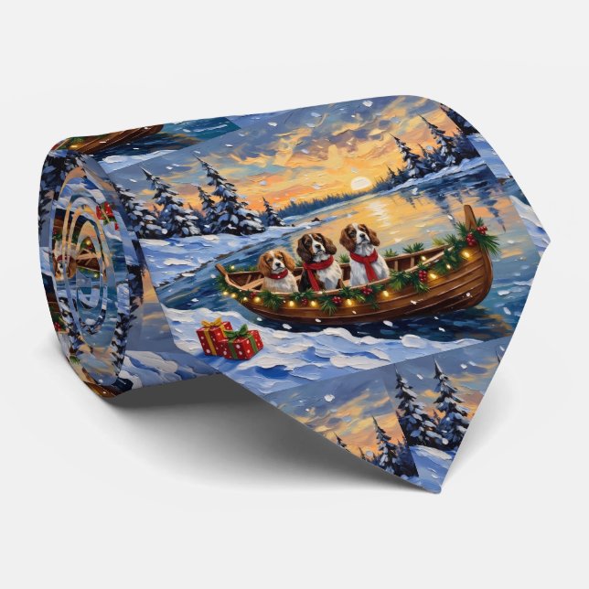 Cravate Cavalier King Charles Spaniel Christmas Boat (Roulé)