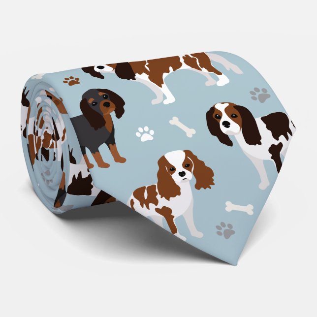 Cravate Cavalier King Charles Spaniel Paws and Bones (Roulé)