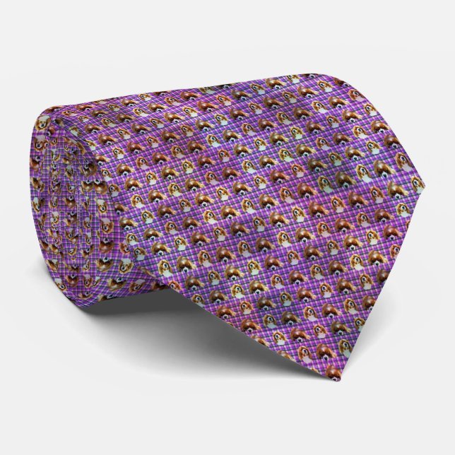 Cravate Cavalier Spaniels sur tartan violet, (Roulé)