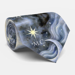 Cravate Céleste Lune étoiles Dreamy Sky Bold Monogramme