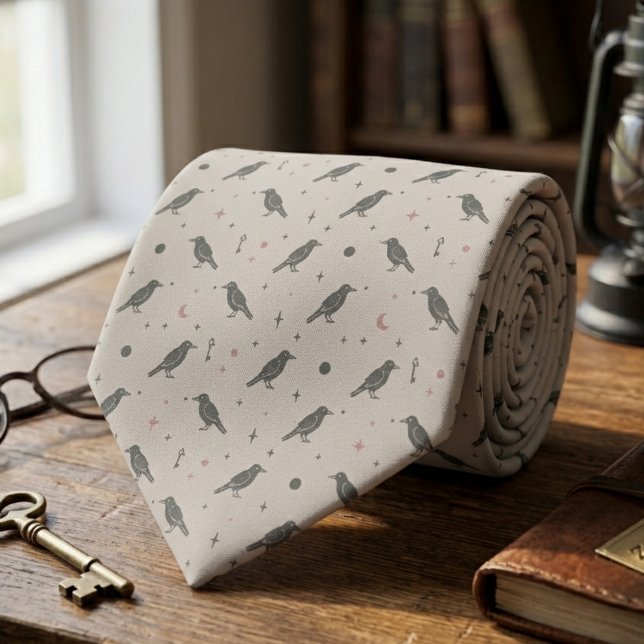 Cravate Celestial Crow Dark Academia (Whimsigoth raven necktie)
