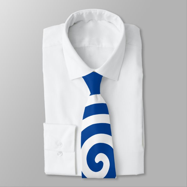 Cravate Cercle en spirale blanche sur fond bleu (Attaché)