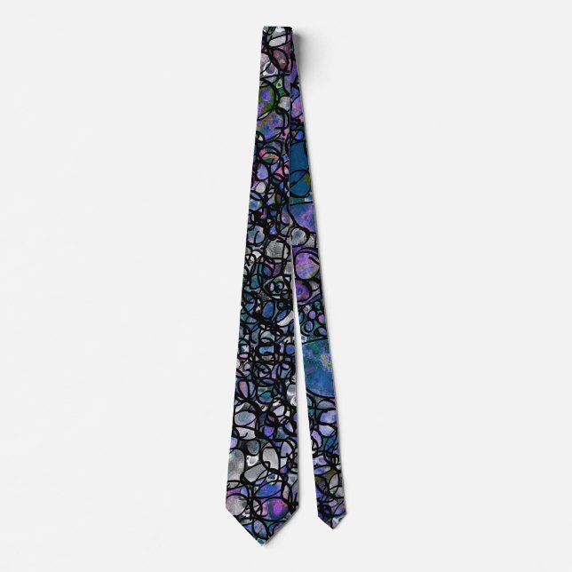 Cravate Cercles Abstraits dessinés à la main, Bleu, Violet (Devant)