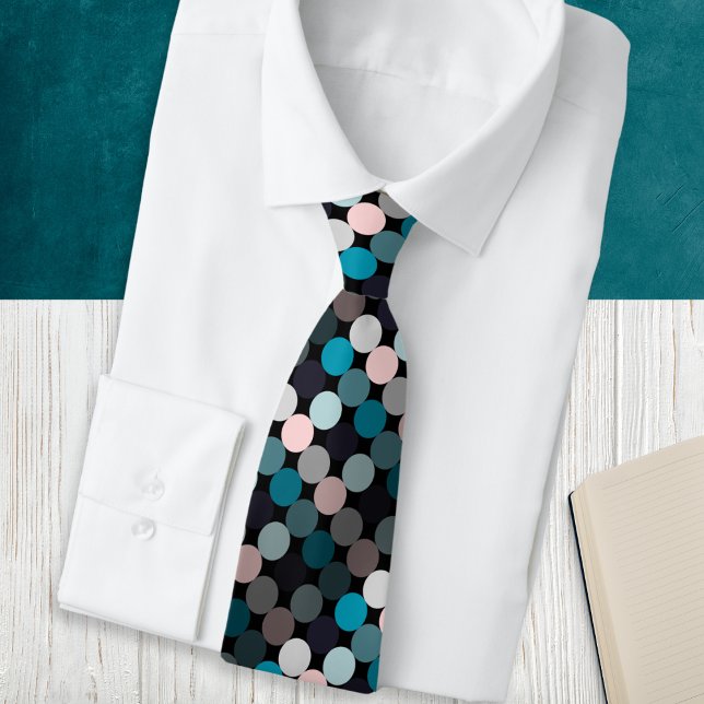 Cravate Cercles Abstraits modernes modérés (A stylish and modern tie with dots design in teal, blue, gray and pink colors)