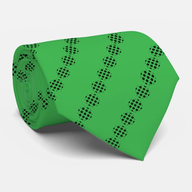Cravate Cercles de point Polka Noir Motif sur couleur vert (Roulé)