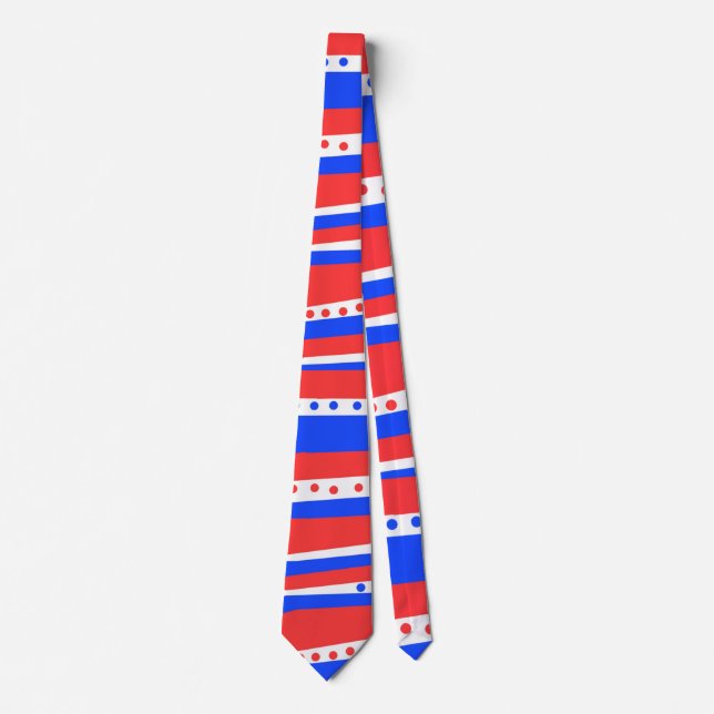 Cravate Cercles Rayures Bleu Blanc Rouge  (Devant)