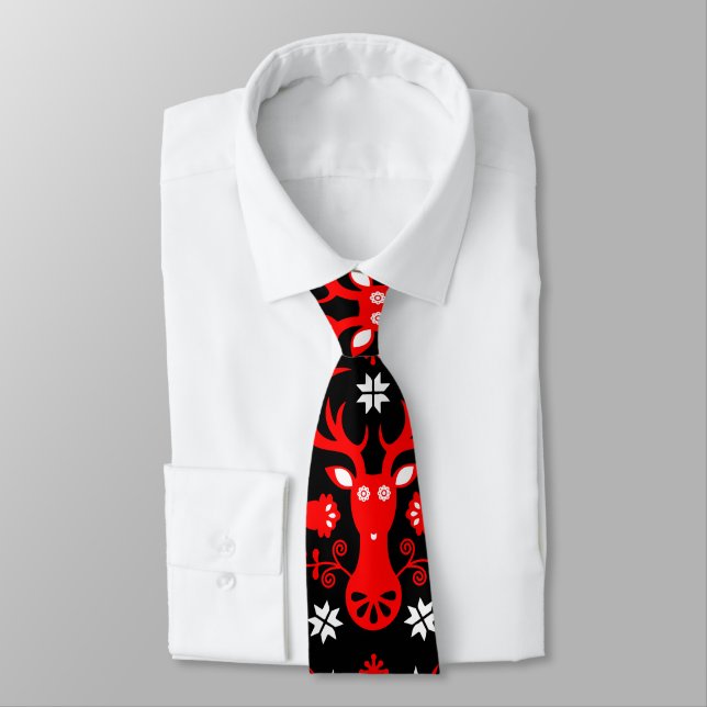 Cravate Cerf de Noël rouge scandinave (Attaché)