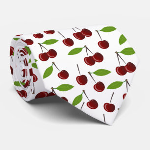 Cravate Cerise Rouge, Motif De Cerises, Feuilles, Fruits