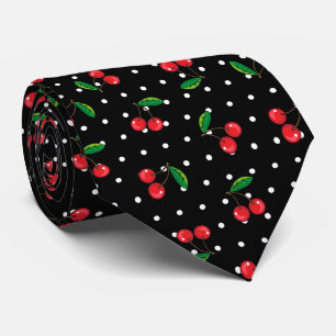 Cravate Cerises rouges Rockabilly et Noir Pois