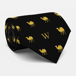 Cravate Chameau doré Humpday Monogramme initiales Noir