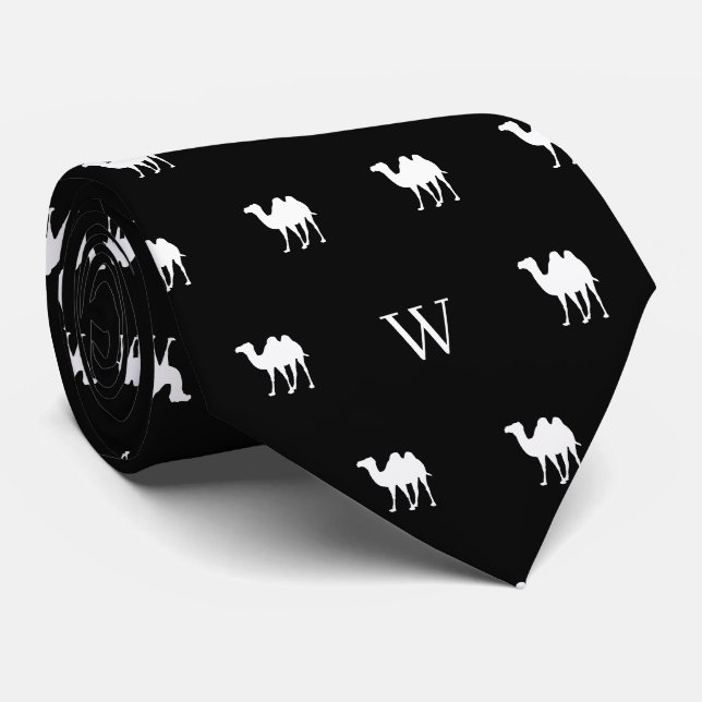 Cravate Chameau Humpday Initiales Monogrammées Noir et Bla (Roulé)