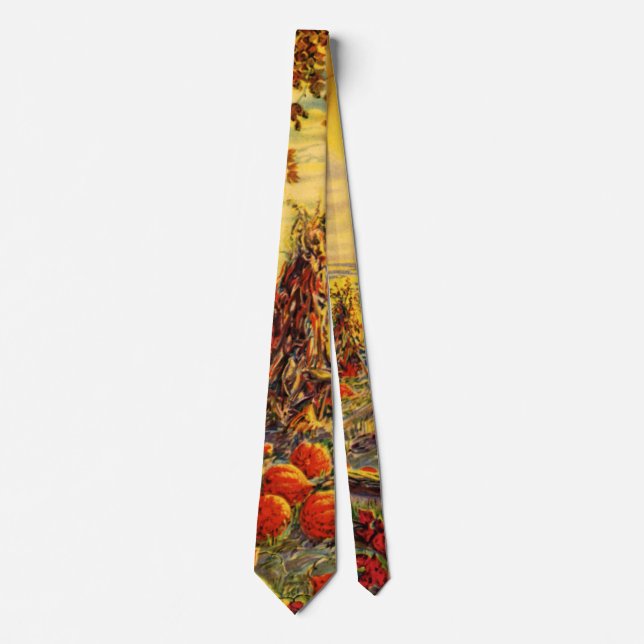 Cravate Champ de citrouilles vintage Halloween avec meules (Devant)