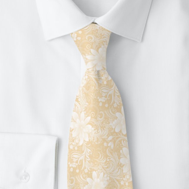 Cravate Champagne Floral Batik (Créateur téléchargé)